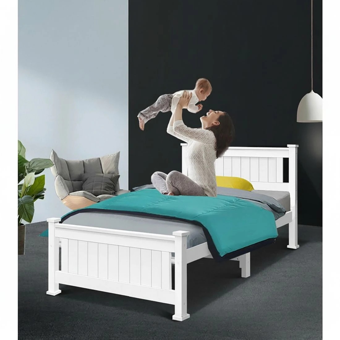10 Artiss Bed Frame Single Size Wooden  RIO - White, 10 of 10