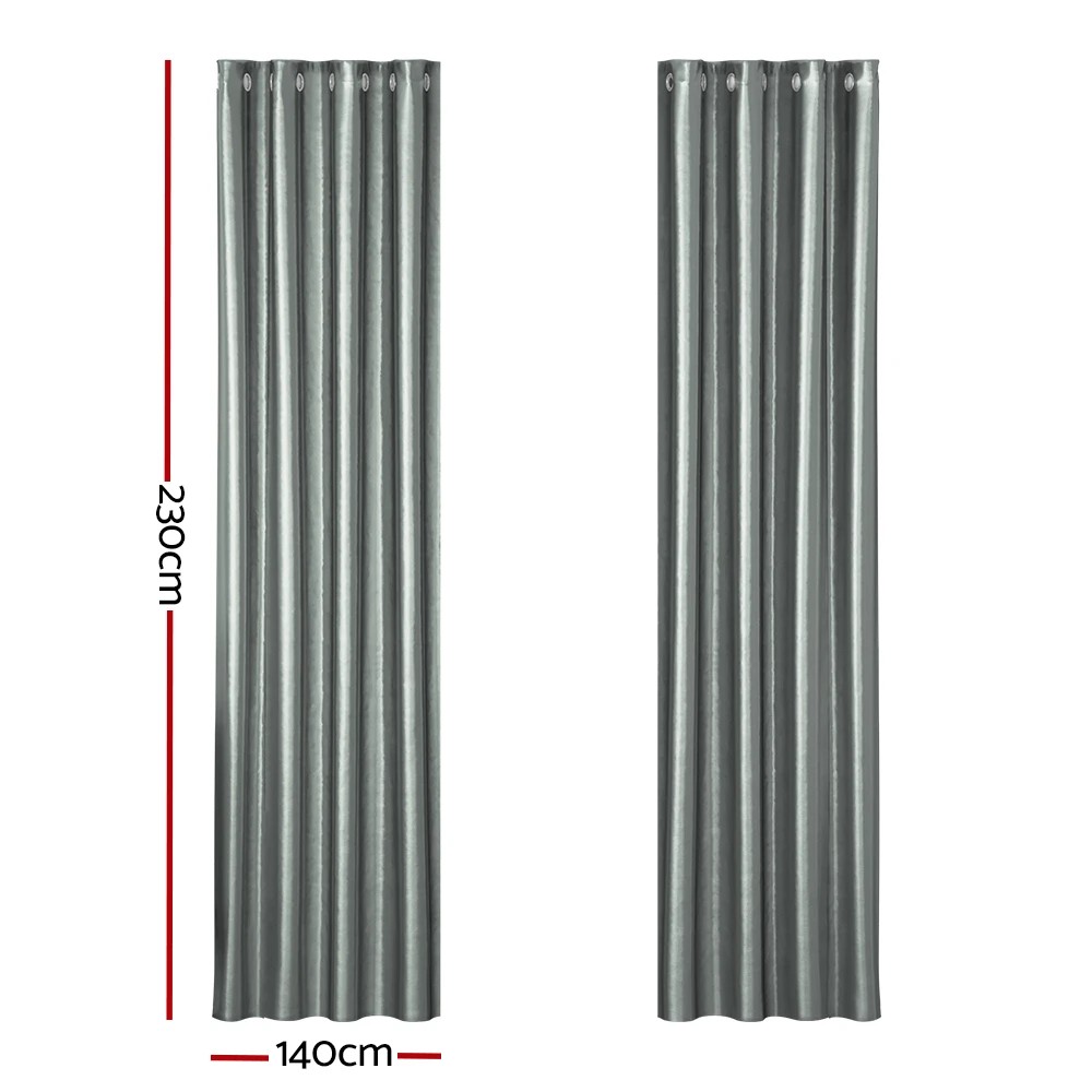 2 Artiss 2X Blockout Curtains Eyelet 140x230cm Shine - Grey, 2 of 6