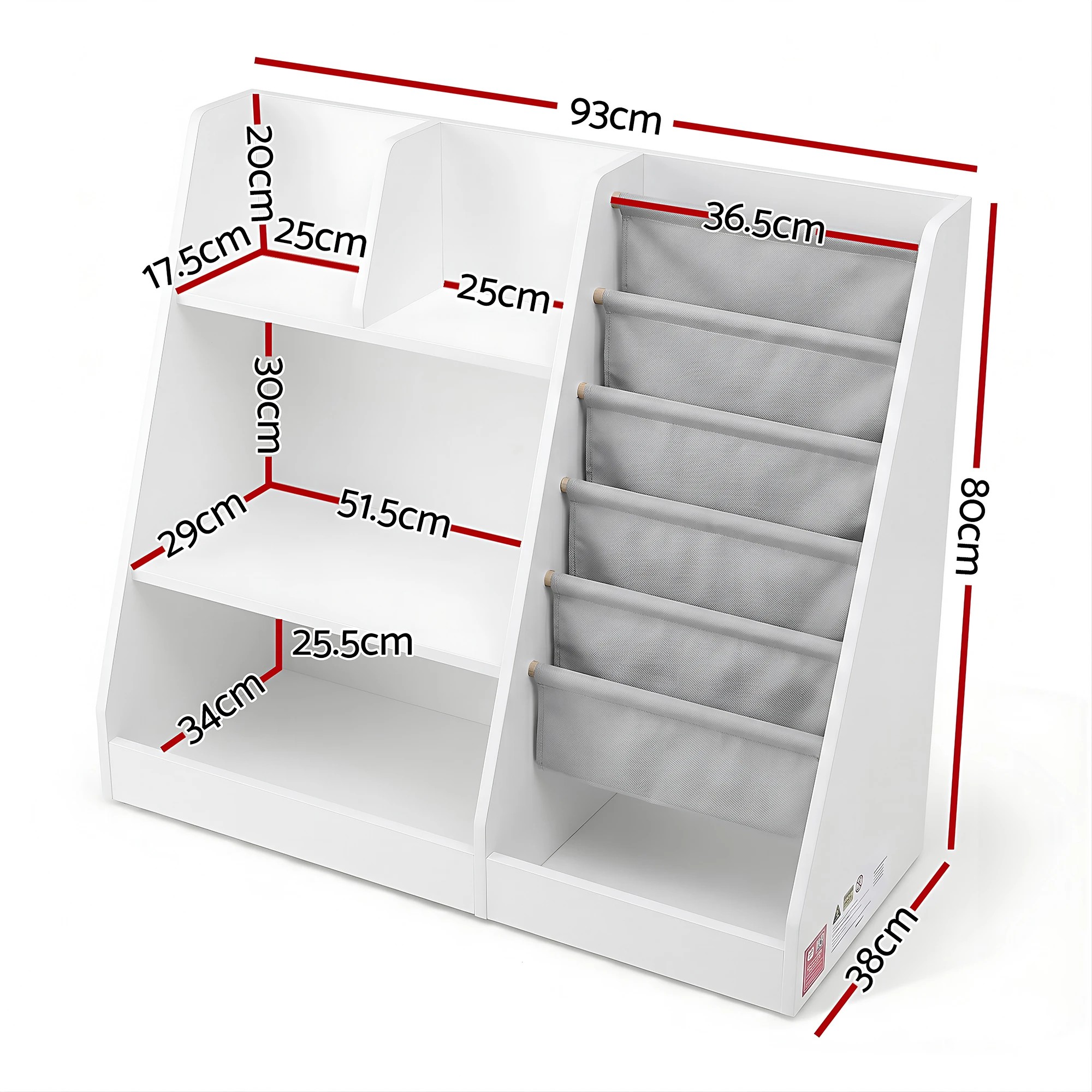 2 Keezi Kids Bookshelf Wood Bookcase Toddler Toys Storage Rack Display Shelves - White, 2 of 8