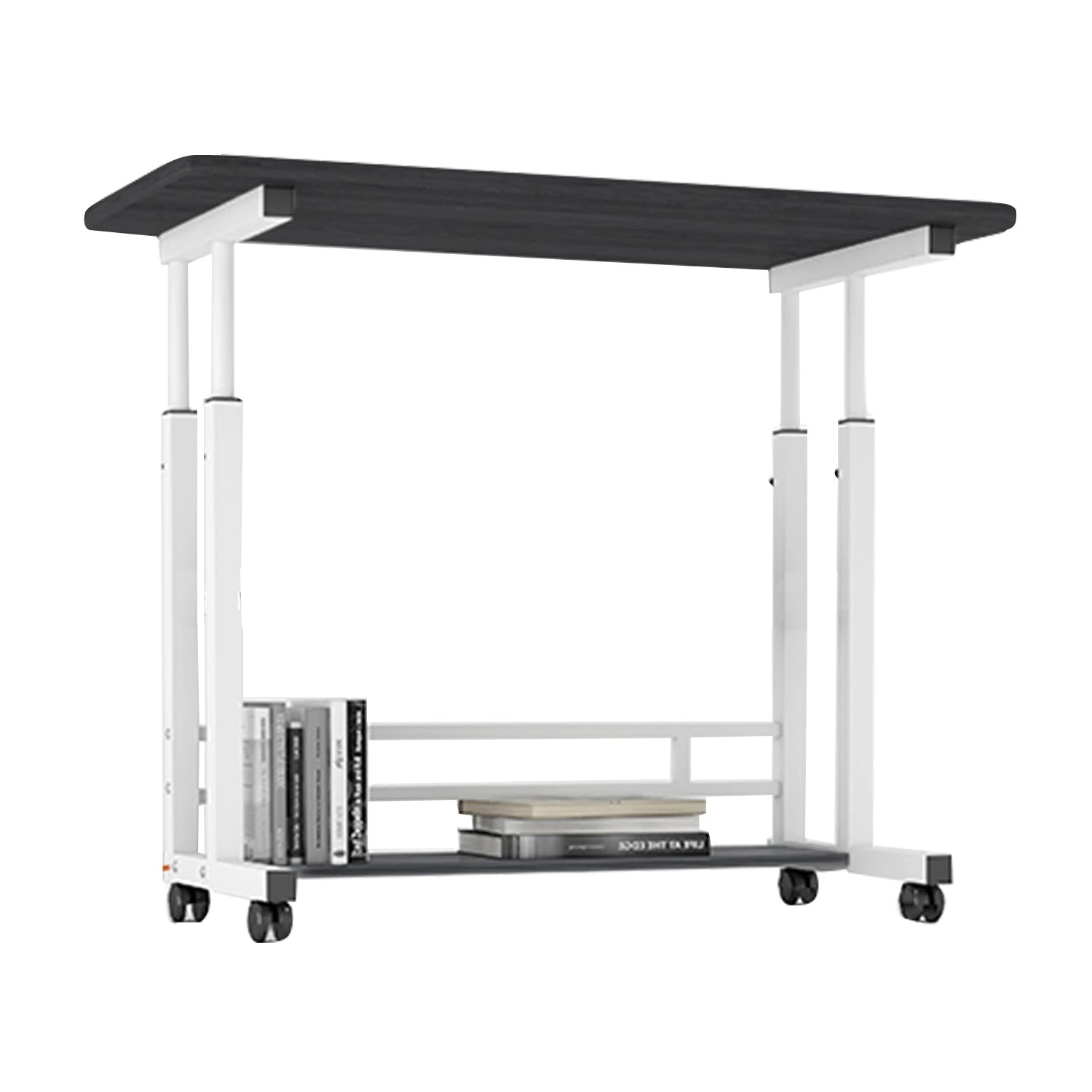 2 Foret Mobile Laptop Study Bedside Desk Storage Stand Adjustable Table 2 Shelf Black, 2 of 8