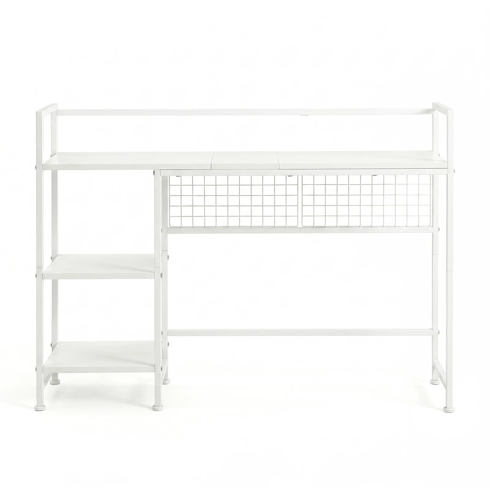 7 Advwin Desktop Organizer Shelf  Desktop Display Rack with Open shelves & 5 Hooks Desk Hutch for Computer Desk - White, 7 of 8