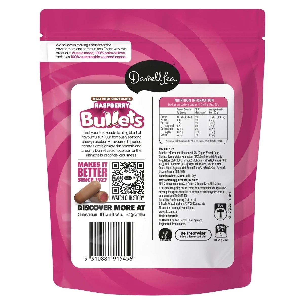 2 Darrell Lea Real White Chocolate and Raspberry Bullets 204g, 2 of 2