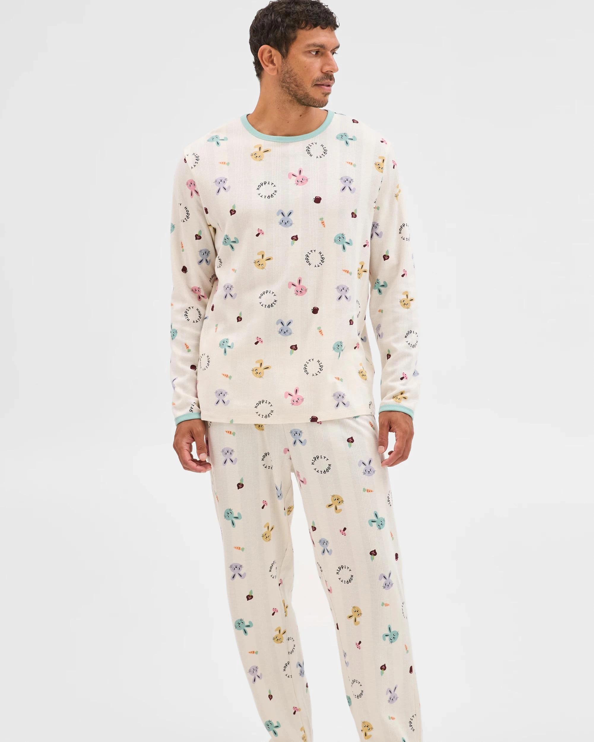 2 Target Man Family Matching Australian Cotton Easter Mens Pyjama Set - Bunny Head WAFFLE BUNNY, 2 of 9