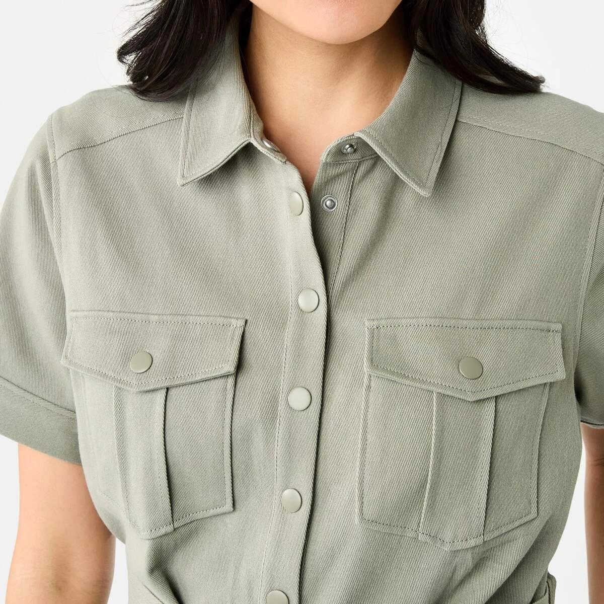 6 Short Sleeve Belted Playsuit LIGHT KHAKI, 6 of 10