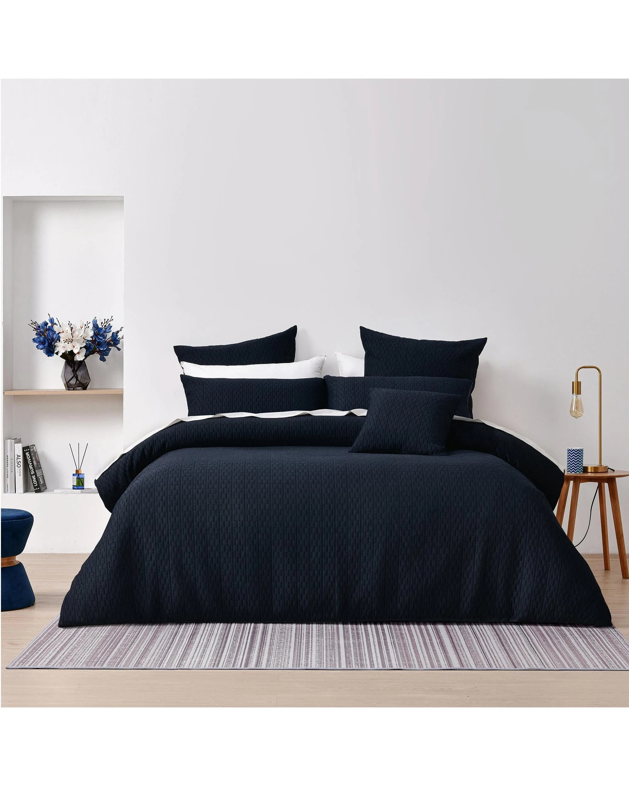 2 Bianca Bedding Burleigh Jacquard Quilt Cover Set, Ink — Super King 270cm x 240cm - Blue, 2 of 5