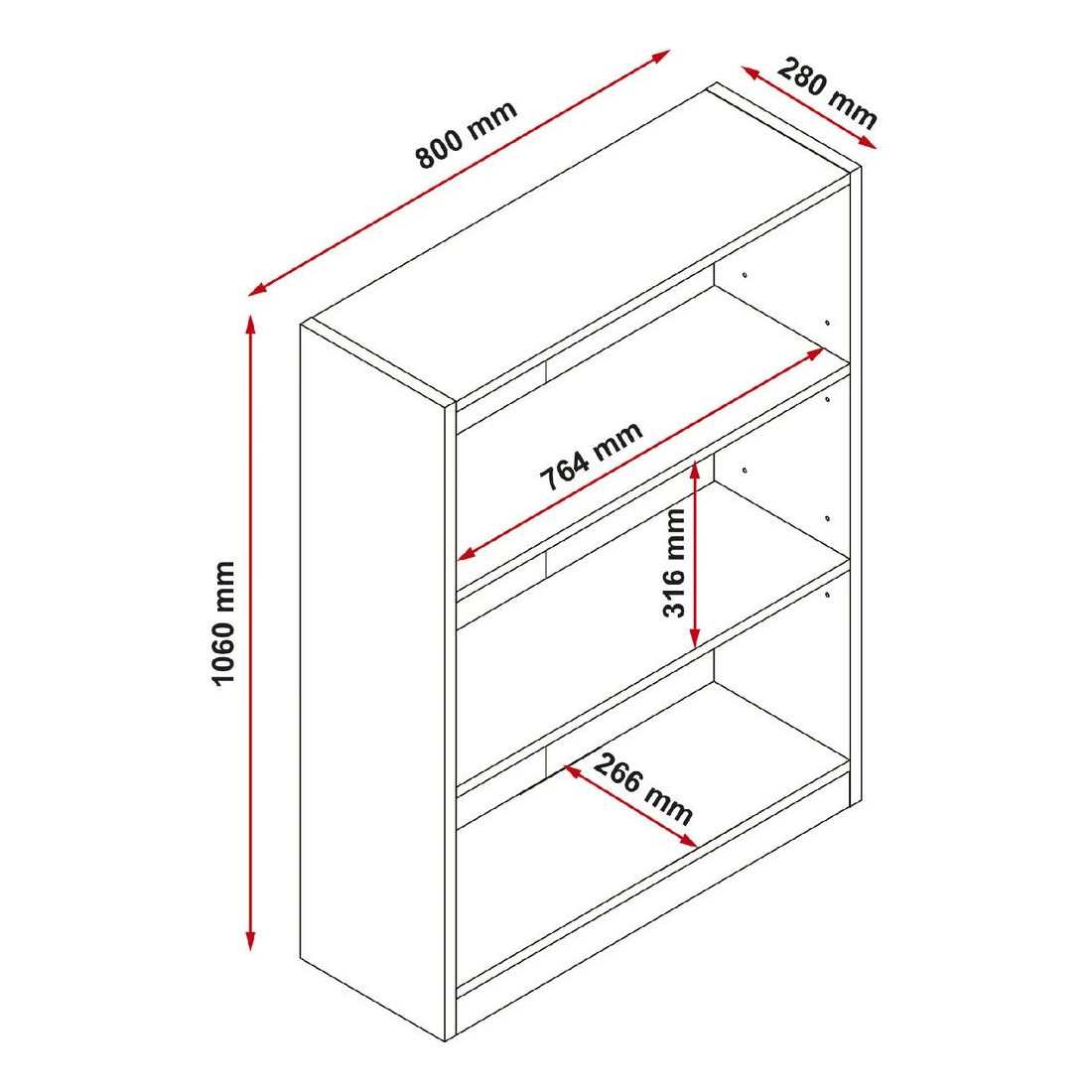 6 Austin 3 Shelf Bookcase Oak, 6 of 6