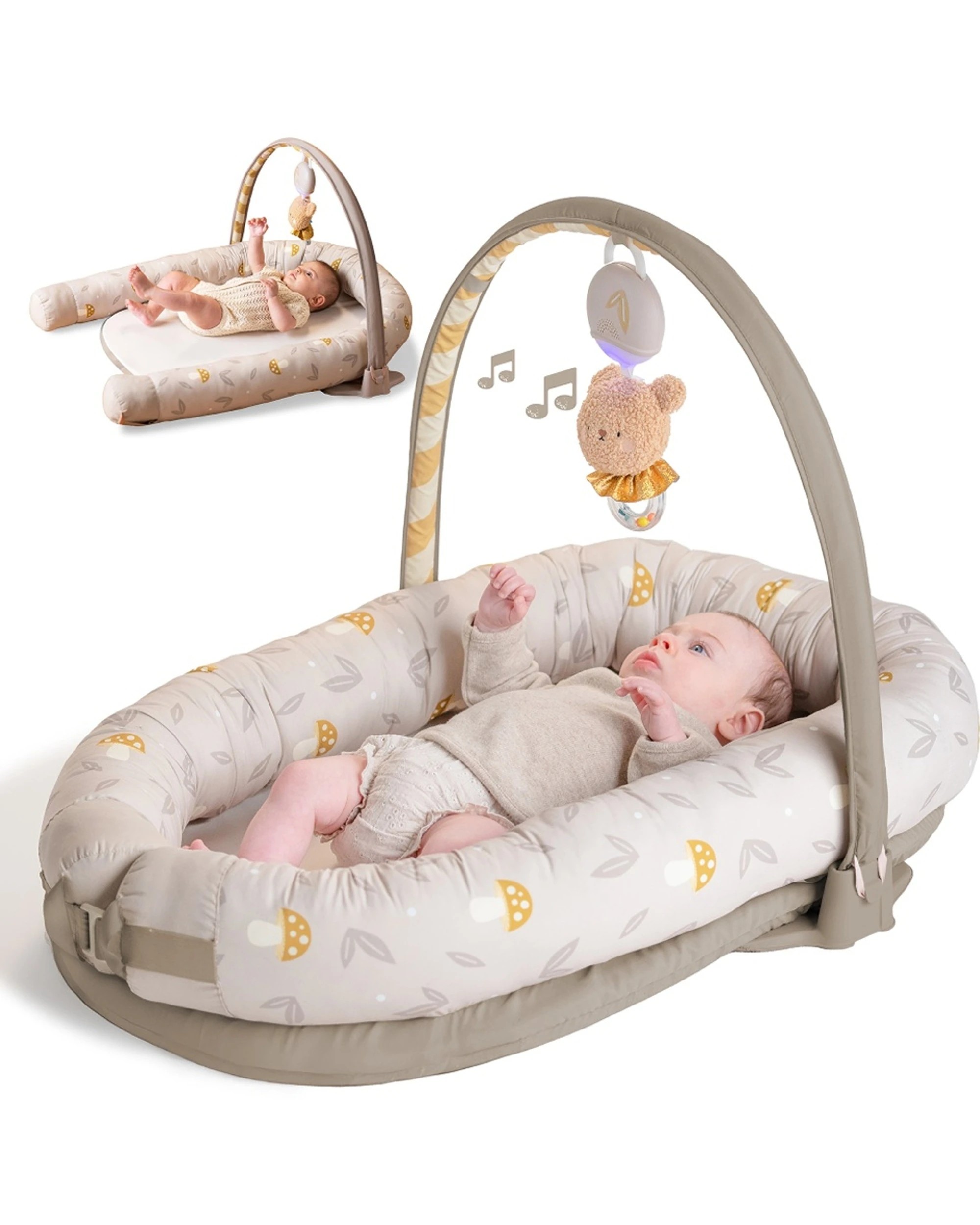 3 Taf Toys Snuggle Play Pod 2-in-1 Lounger Gym Musical Bear - Beige, 3 of 3