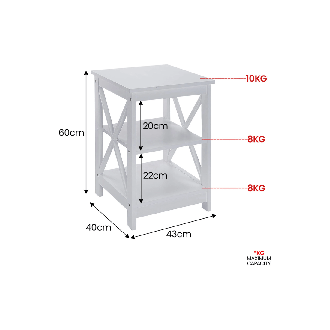 2 Sarantino Orson 2-tier Bedside Table - White, 2 of 8