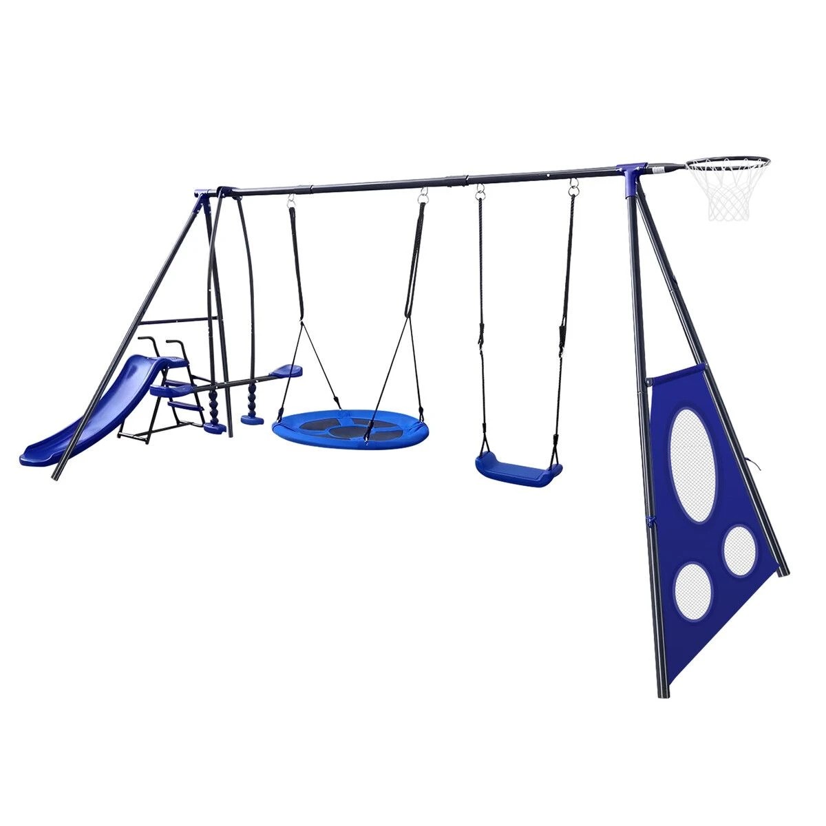 1 AUSWAY Swing Set With Slide Seesaw Basketball Hoop, 1 of 4