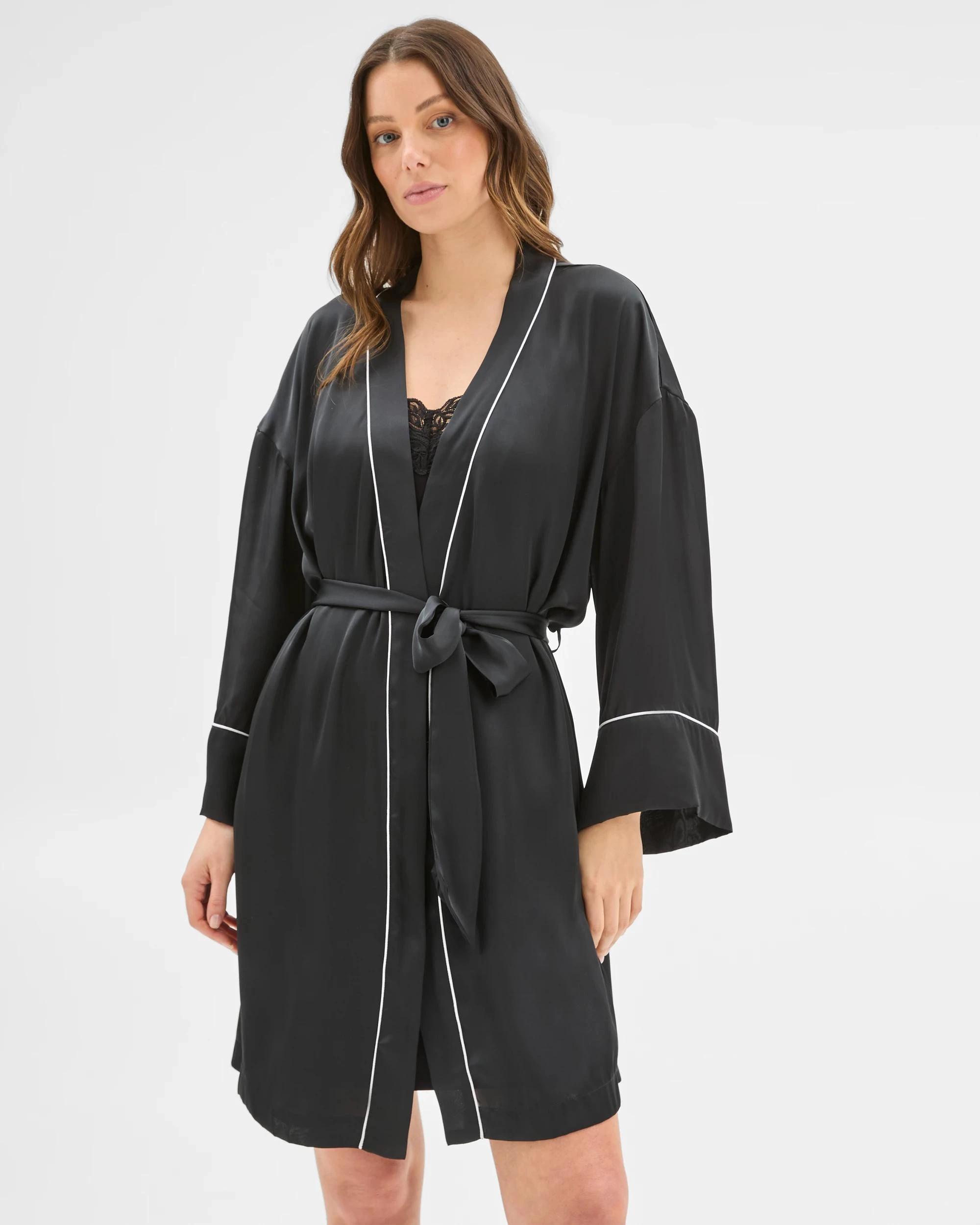 4 Target Womens Satin Short Sleep Robe BLACK, 4 of 6