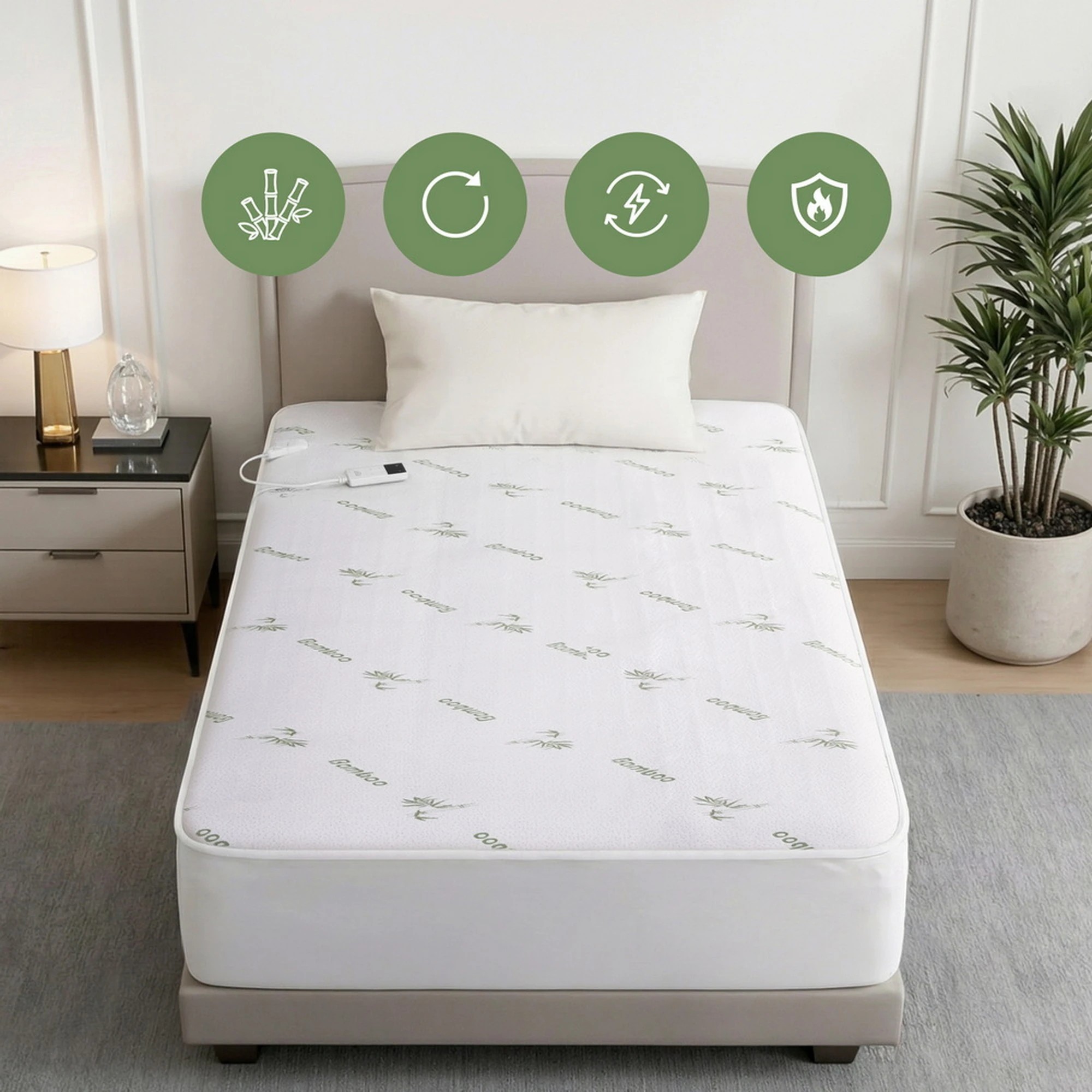9 Giselle Bedding Giselle Electric Blanket Bamboo Fabric Single Fitted Heated Pad Underlay - Single Bed - White, 9 of 10