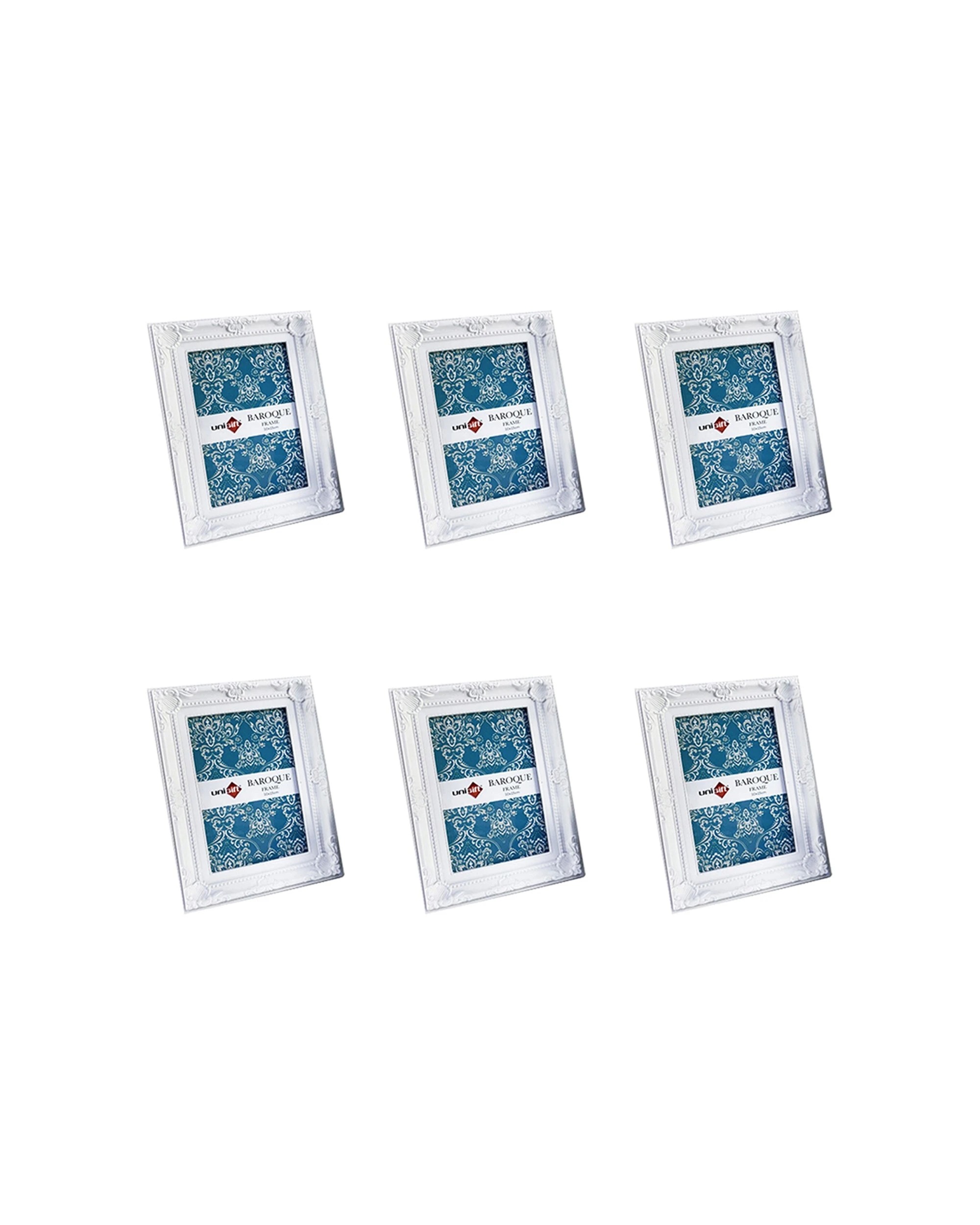 1 Unigift 6pc Baroque Photo Frame Picture Holder 10x15cm Pack - White, 1 of 2