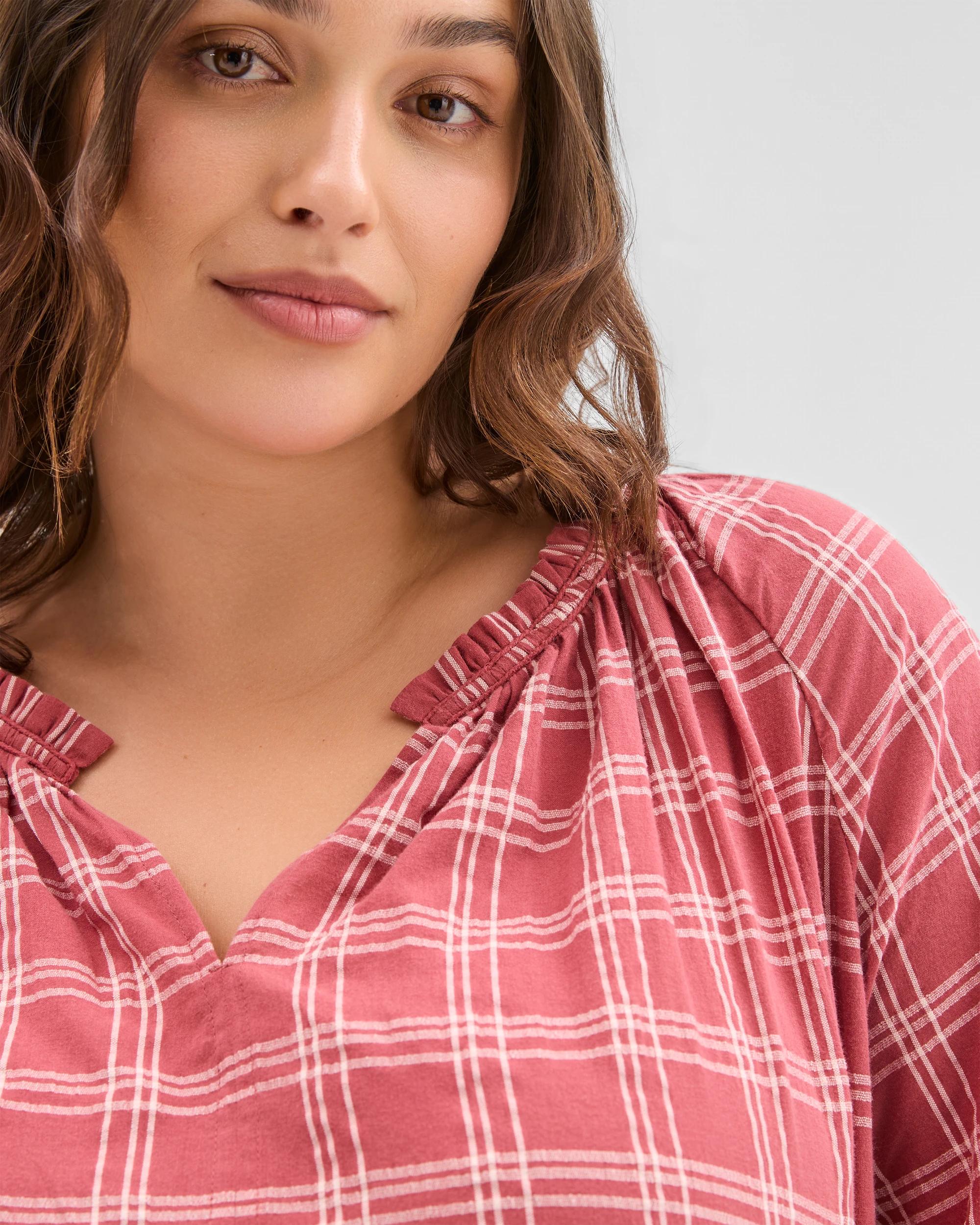 5 Target Curve Plus Size Long Sleeve Check Detail Blouse DUSTY ROSE, 5 of 6