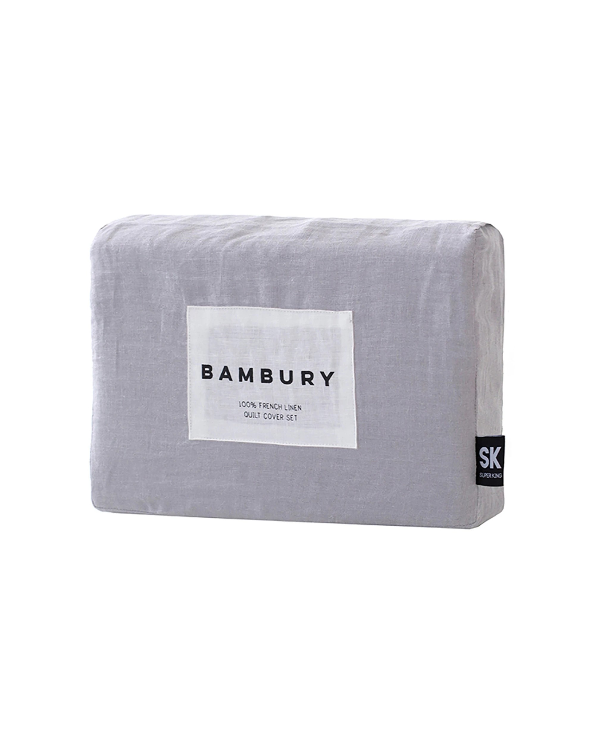 3 BAMBURY QB Linen Quilt Cover Set 100% Linen French Flax Timeless - Double Bed - Silver, 3 of 5
