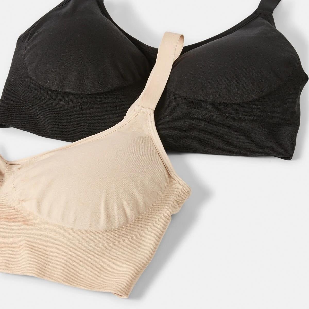 2 2 Pack Full Figure Seamfree Crop Bras BLACK, SOFT SAND BEIGE, 2 of 8