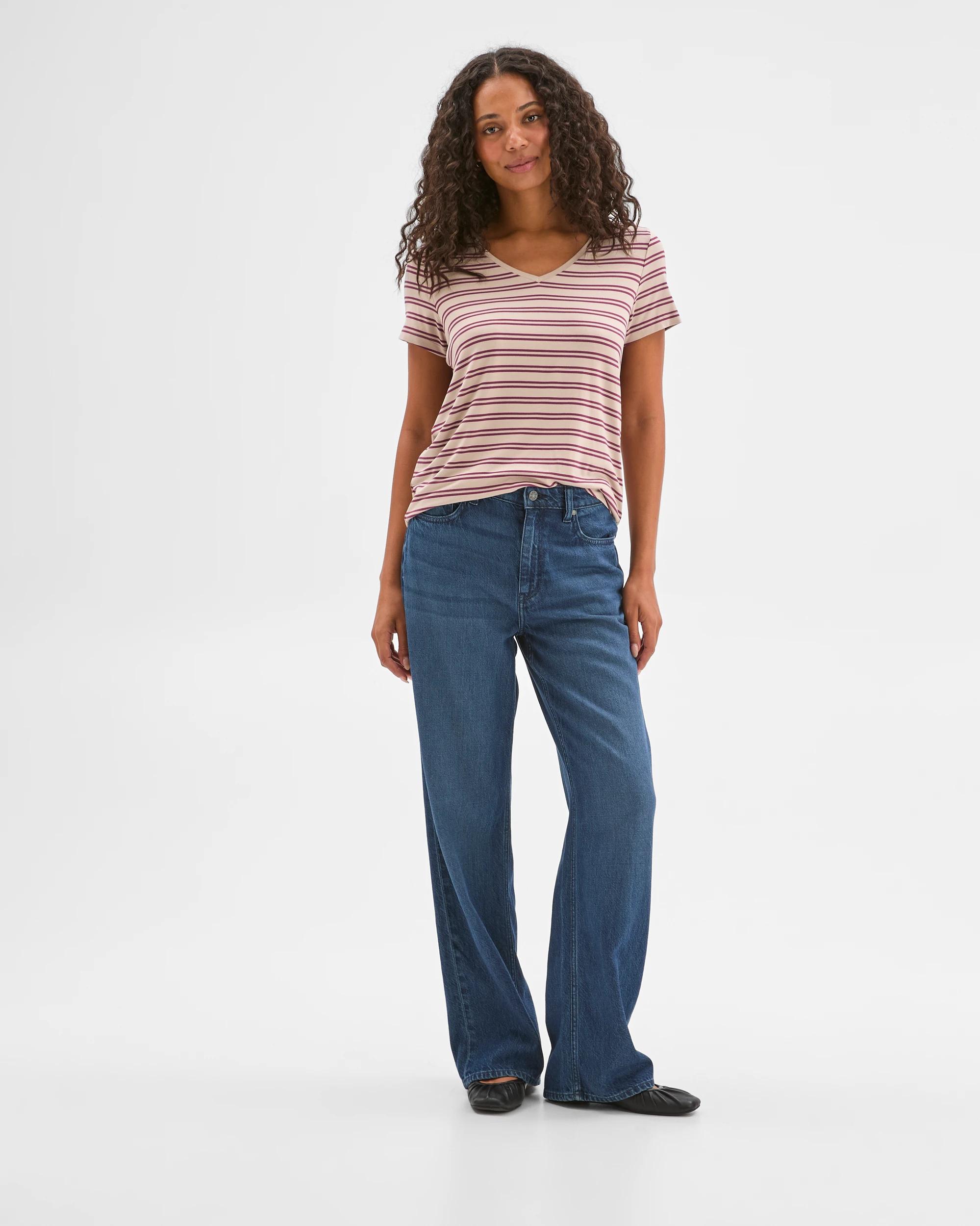 2 Target Woman Short Sleeve V-Neck T-Shirt PARCHMENT PANSY STRIPE, 2 of 6