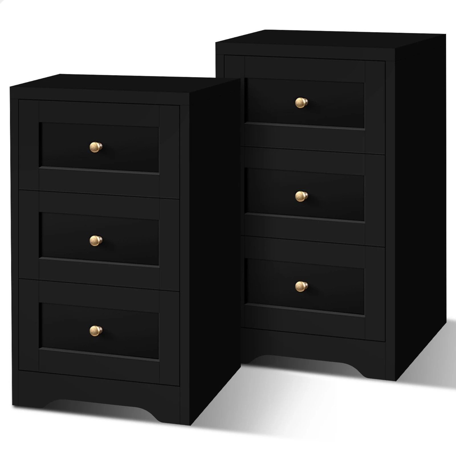 1 Alfordson 2x Bedside Table Hamptons Storage Nightstand Cabinet - Black, 1 of 9