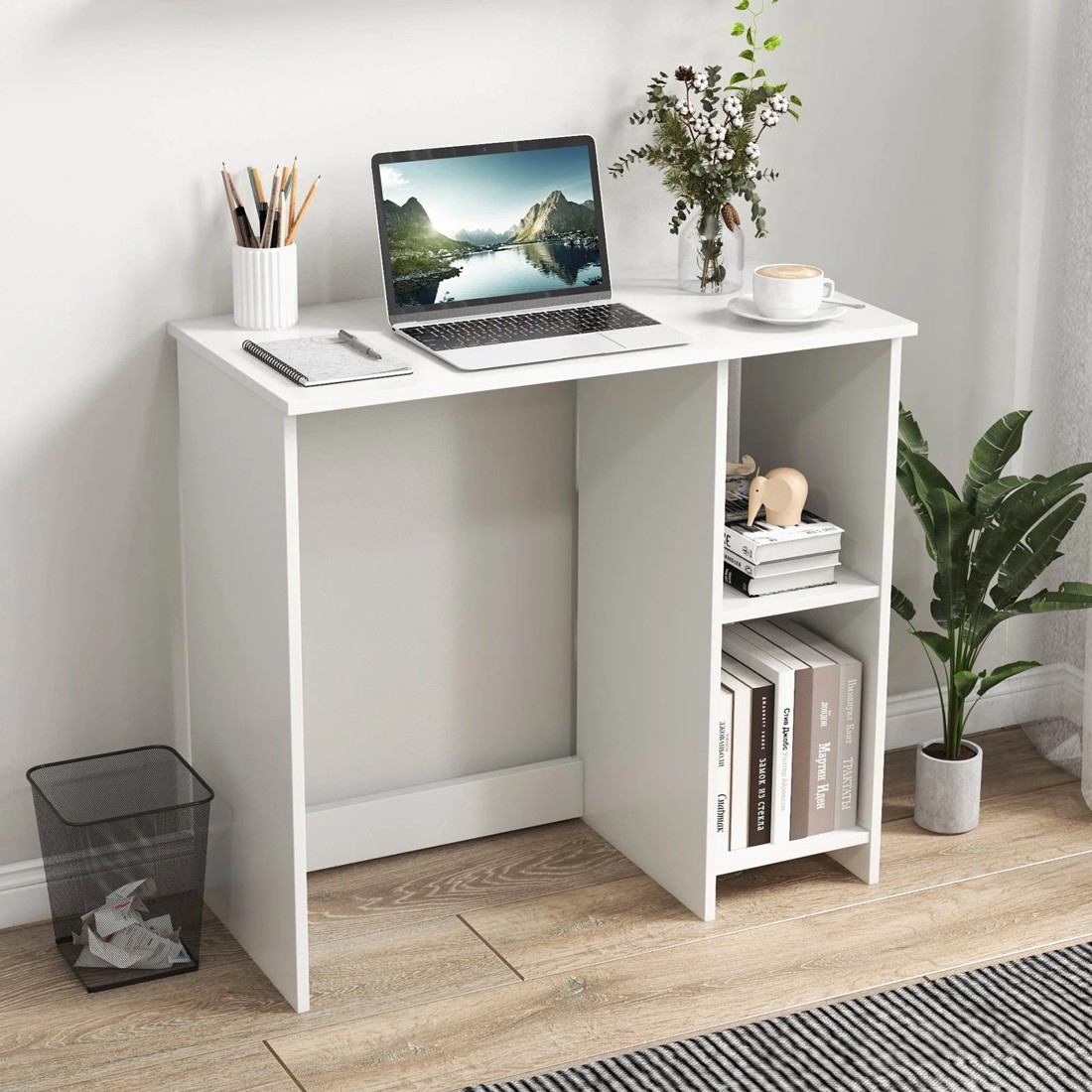 7 Costway 80cm Wood Computer Desk Home Office Desk - White, 7 of 9