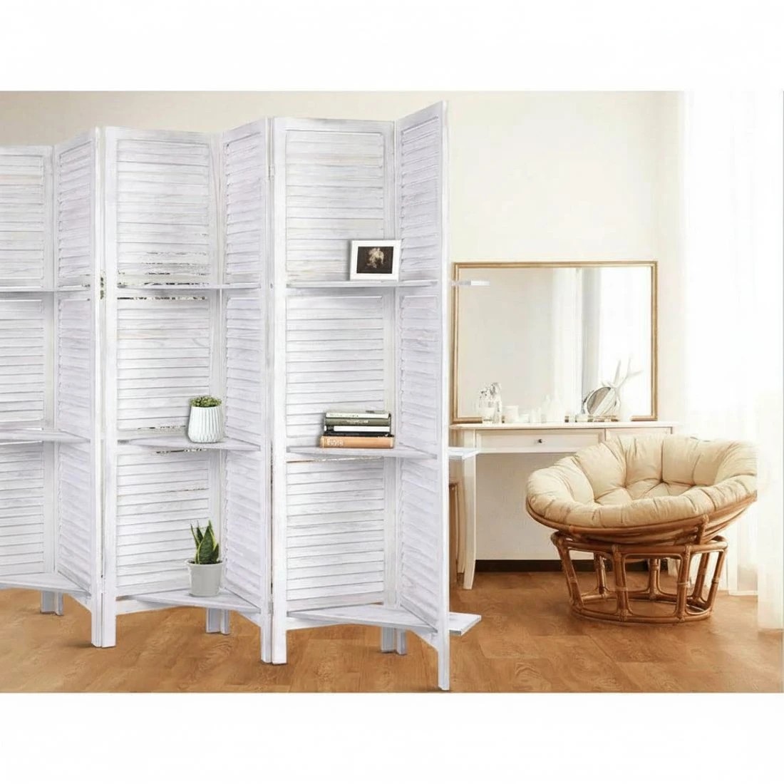4 Artiss 8 Panel Room Divider Screen 326x170cm Shelf - White, 4 of 8