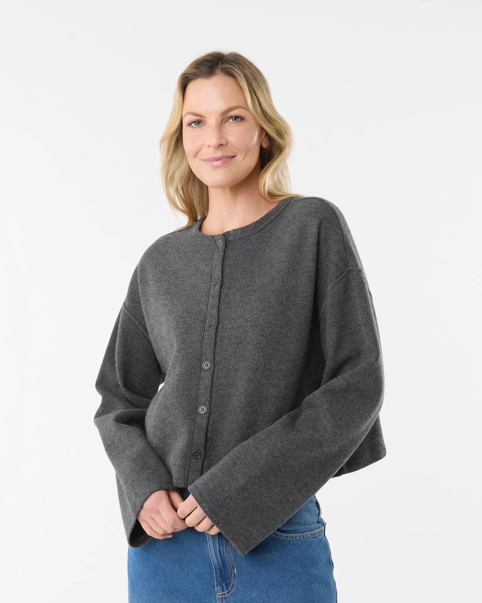 1 Long Sleeve Brushed Cardigan Shdwmarle, 1 of 7