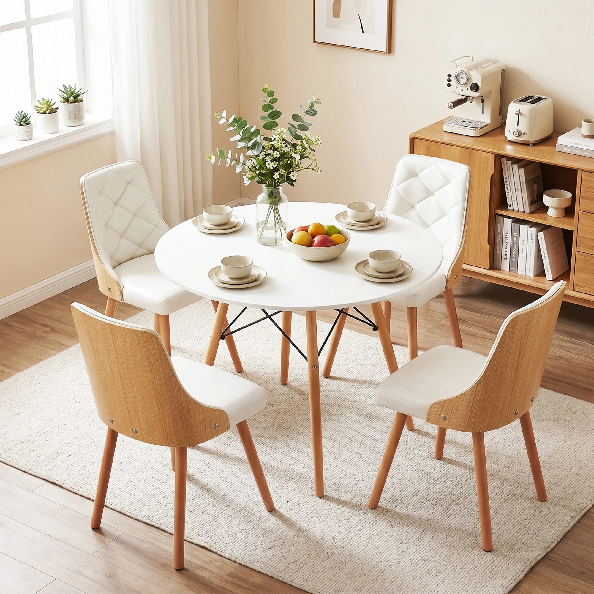 7 Artiss Dining Table and Chairs Set 5PCS 4 Seater Dining Set - White, 7 of 9