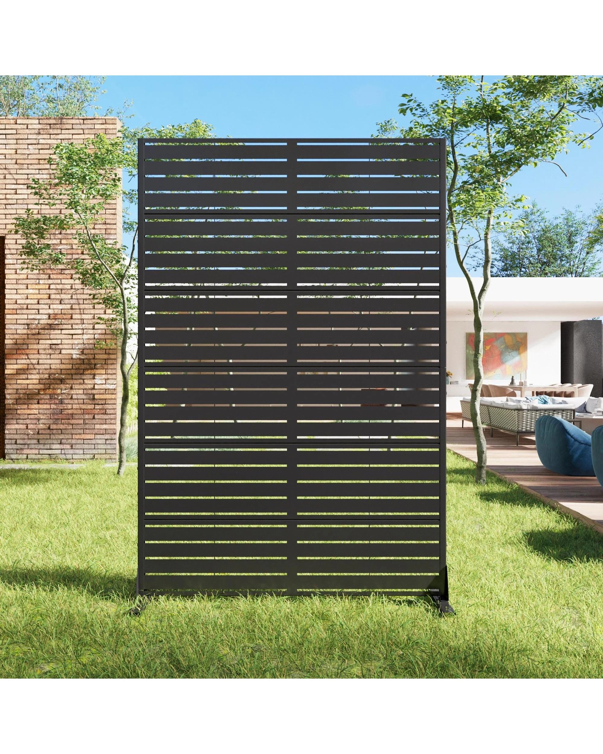 2 OAKORY 180cm Metal Privacy Screen Panel, Galvanized Steel Decorative Fence, Rust Resistant Black - Black, 2 of 5
