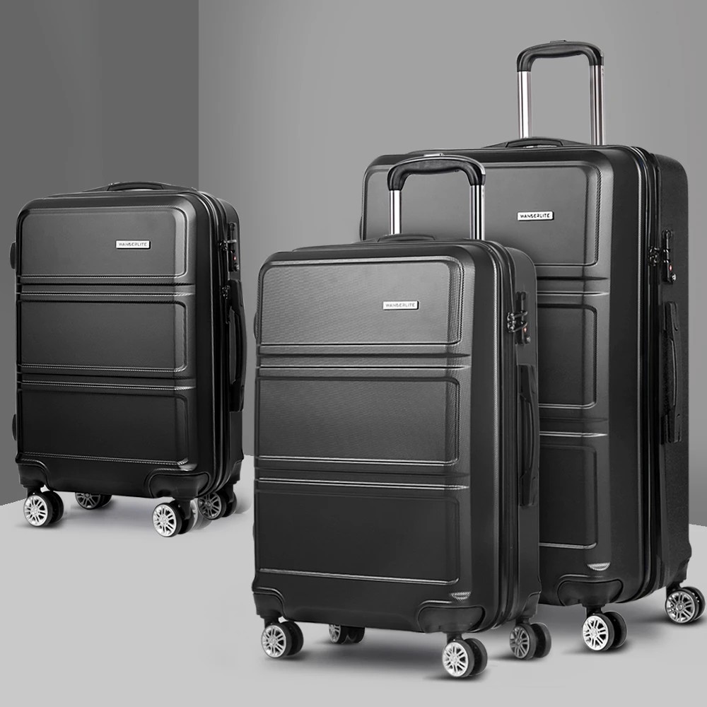 7 Wanderlite 3pc Luggage Trolley Set Suitcase Travel TSA Carry On Hard Case - Black, 7 of 7