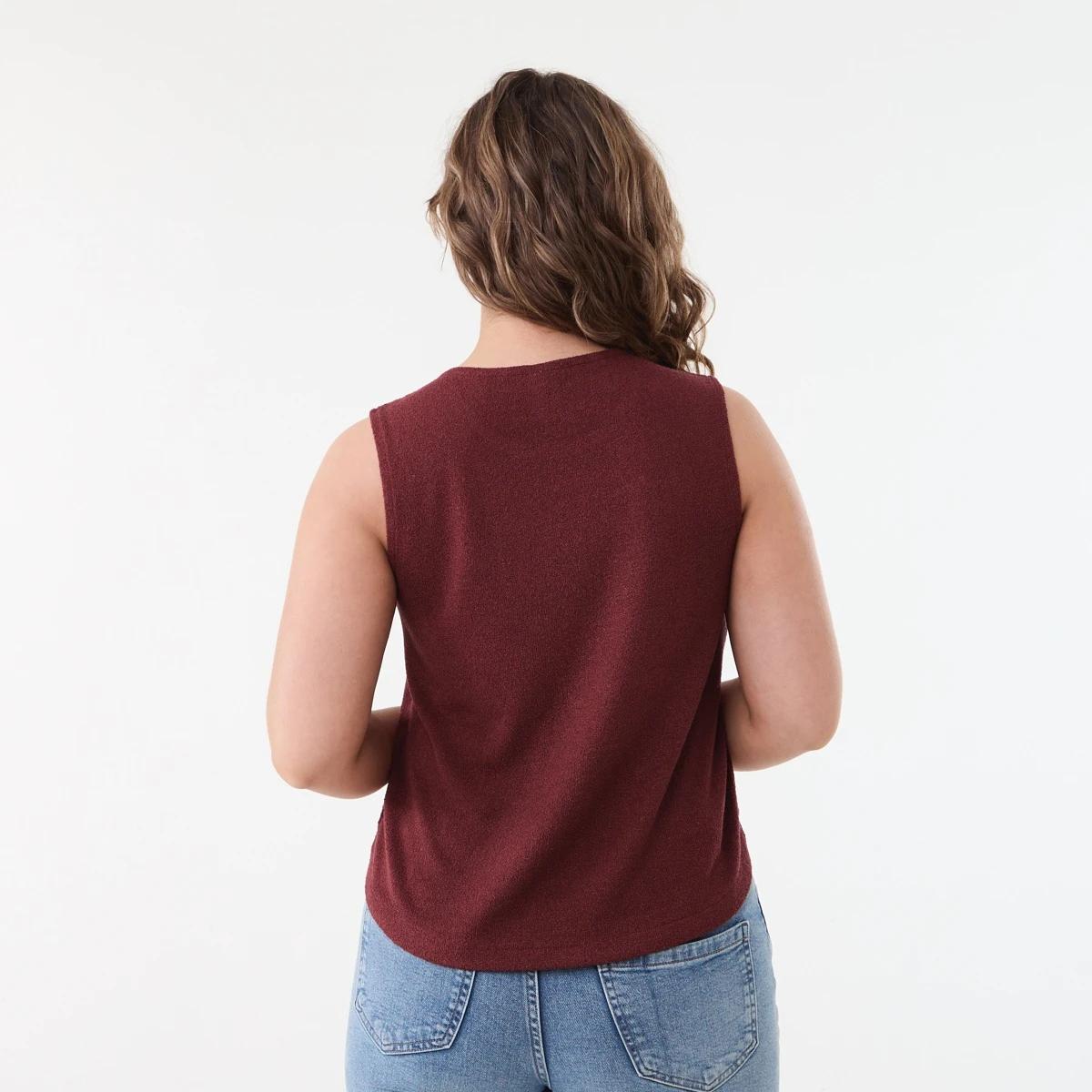 3 Sleeveless Textured Curved Hem Tank DARK HENNA, 3 of 5