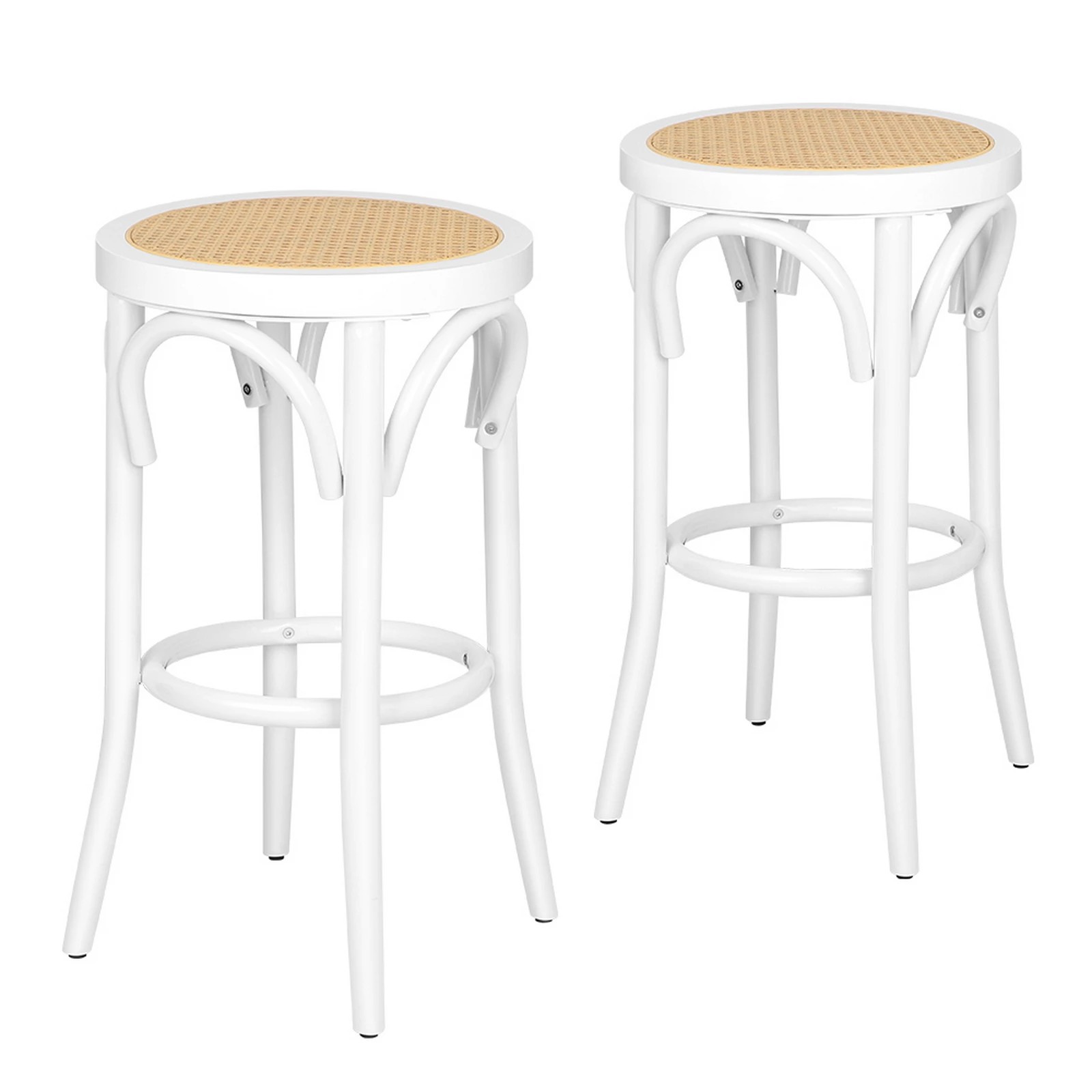 1 Alfordson 2x Bar Stools Kitchen Vintage Chair Rattan Mesh Seat Renata - White, 1 of 9