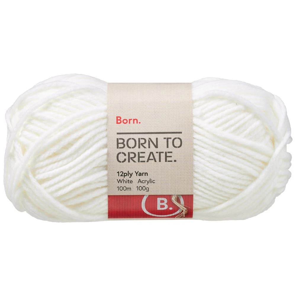1 Born 12 Ply Yarn 100g White, 1 of 3
