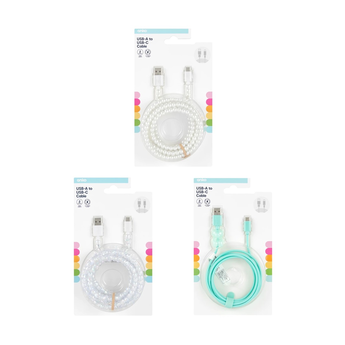 4 2m USB-A to USB-C Cable Novelty - Assorted, 4 of 4