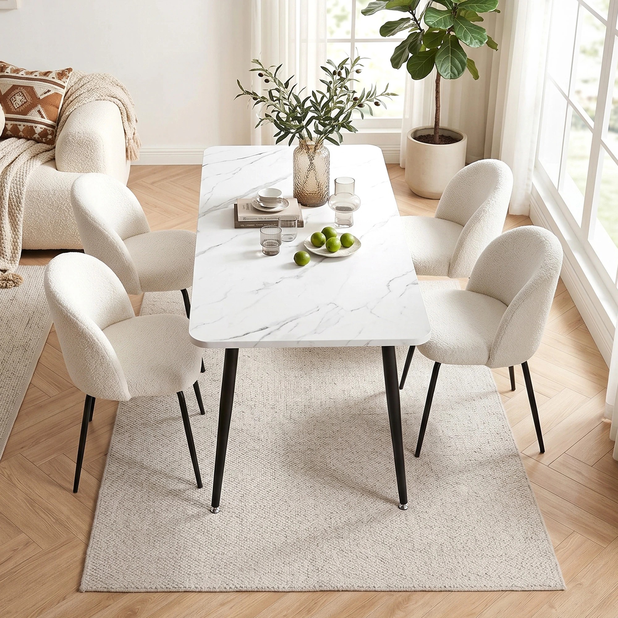 7 Artiss Dining Table and 4 Chairs Set White Marble Style - Multi, 7 of 9