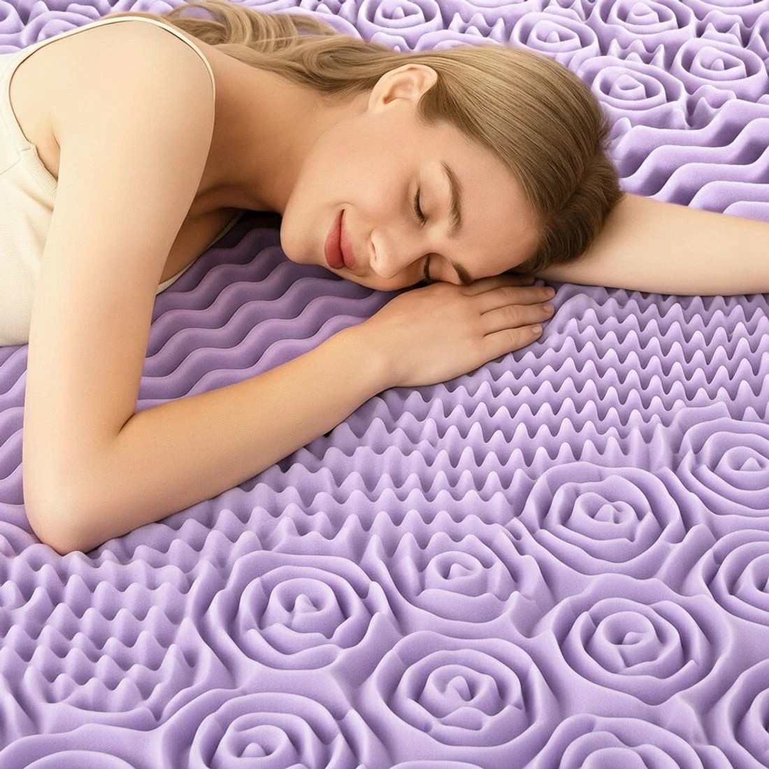 8 Giselle 8cm Memory Foam Mattress Topper Lavender Infused Bamboo Cover 7-Zone King - King Bed - Purple, 8 of 9