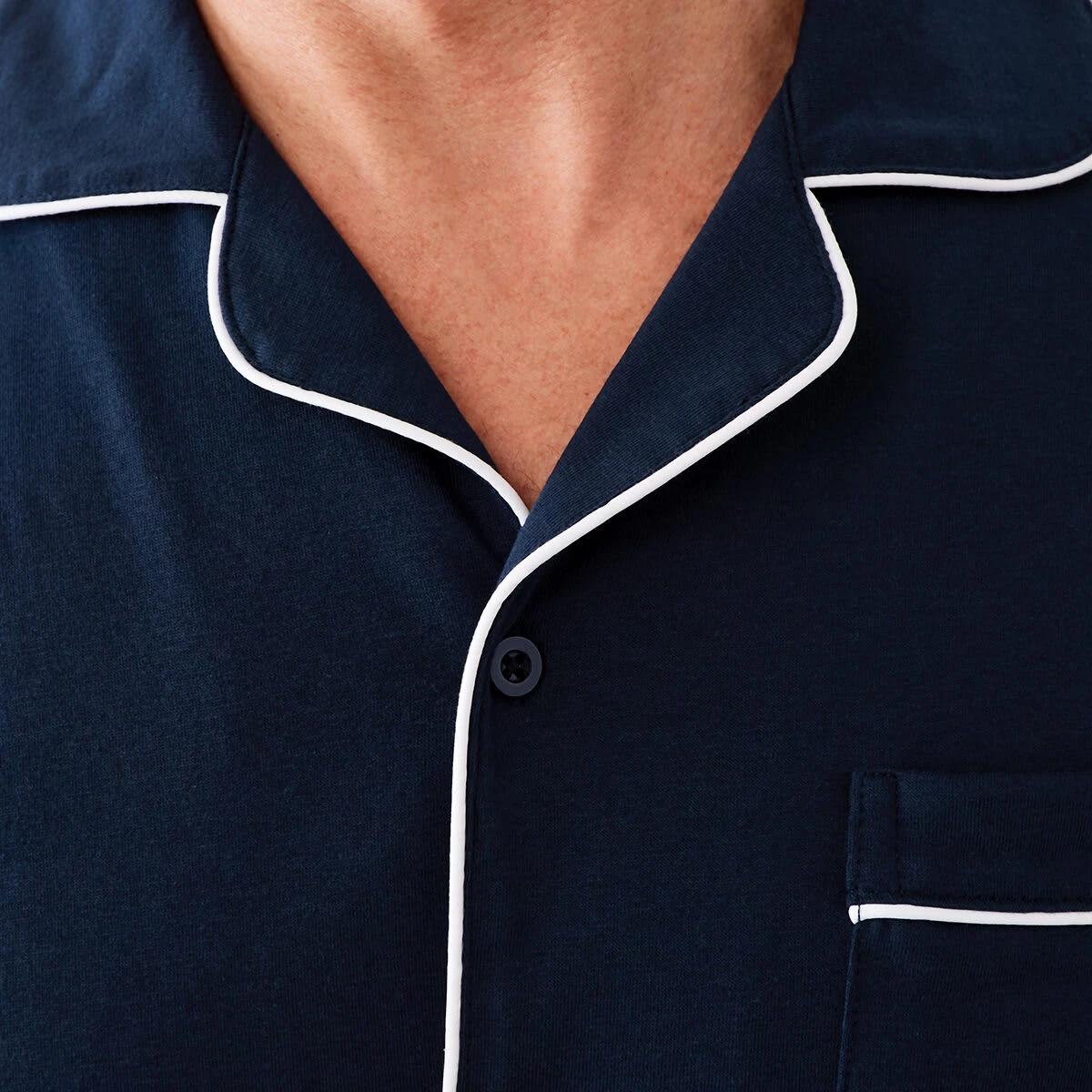 5 Short Sleeve Knit Button Through Pyjama Set Navy, 5 of 8