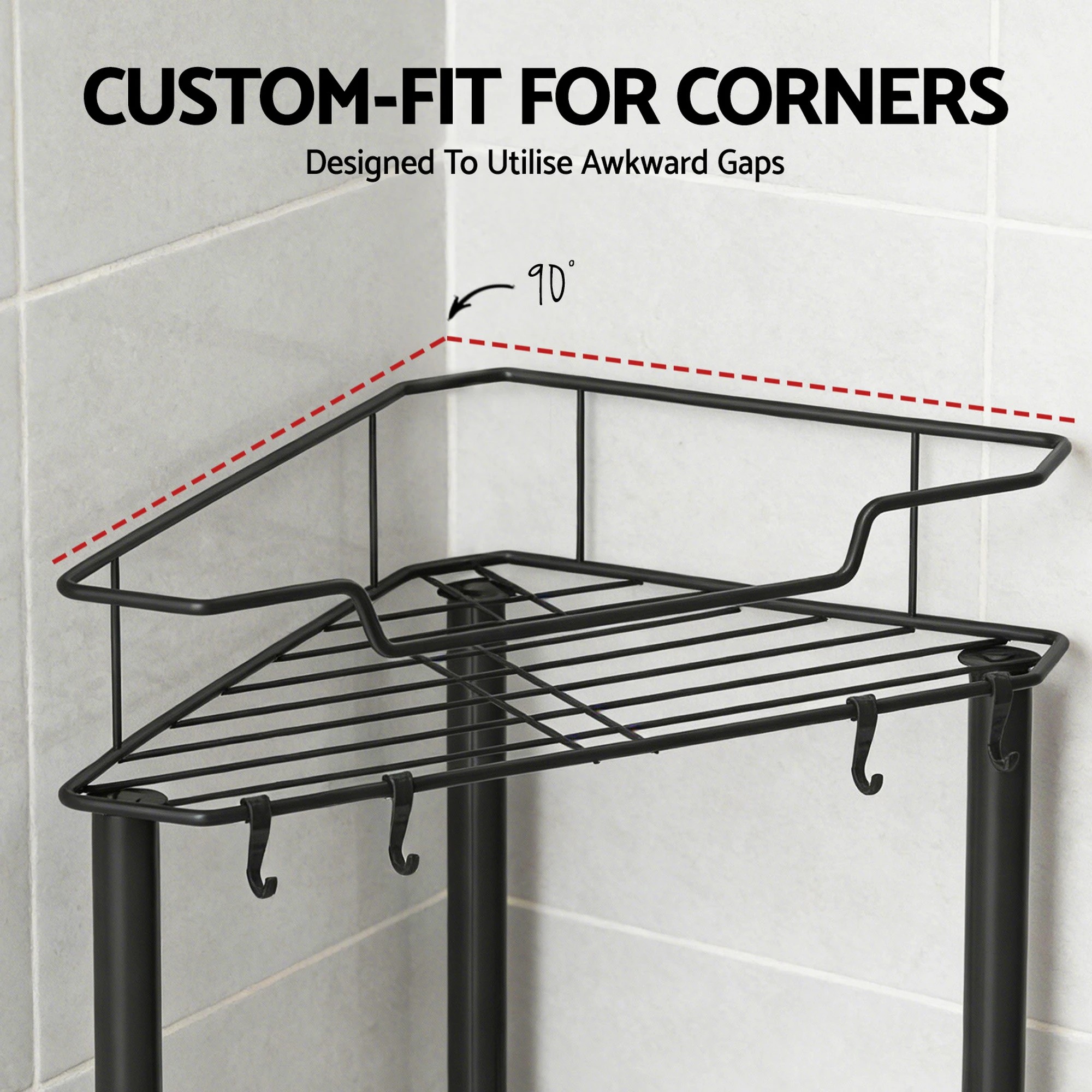 4 Artiss 4 Tier Floor Standing Corner Shower Caddy Bathroom Organizer - Black, 4 of 8