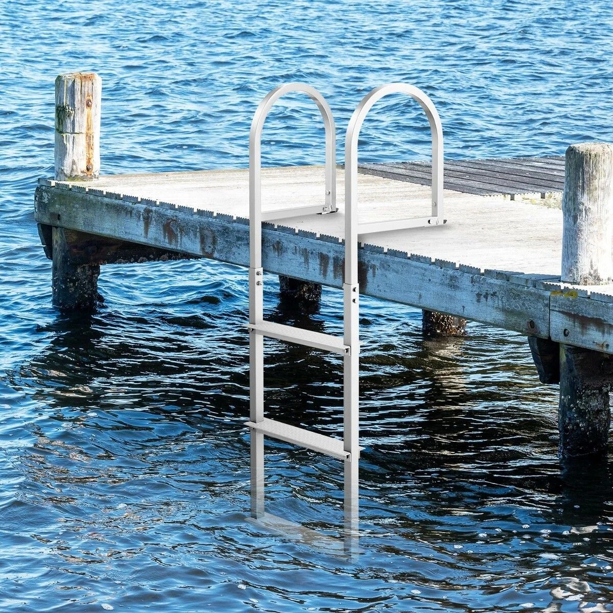 2 OGL 3-Step Boat Dock Pool Ladder Removable Aluminium Stairs, 2 of 7