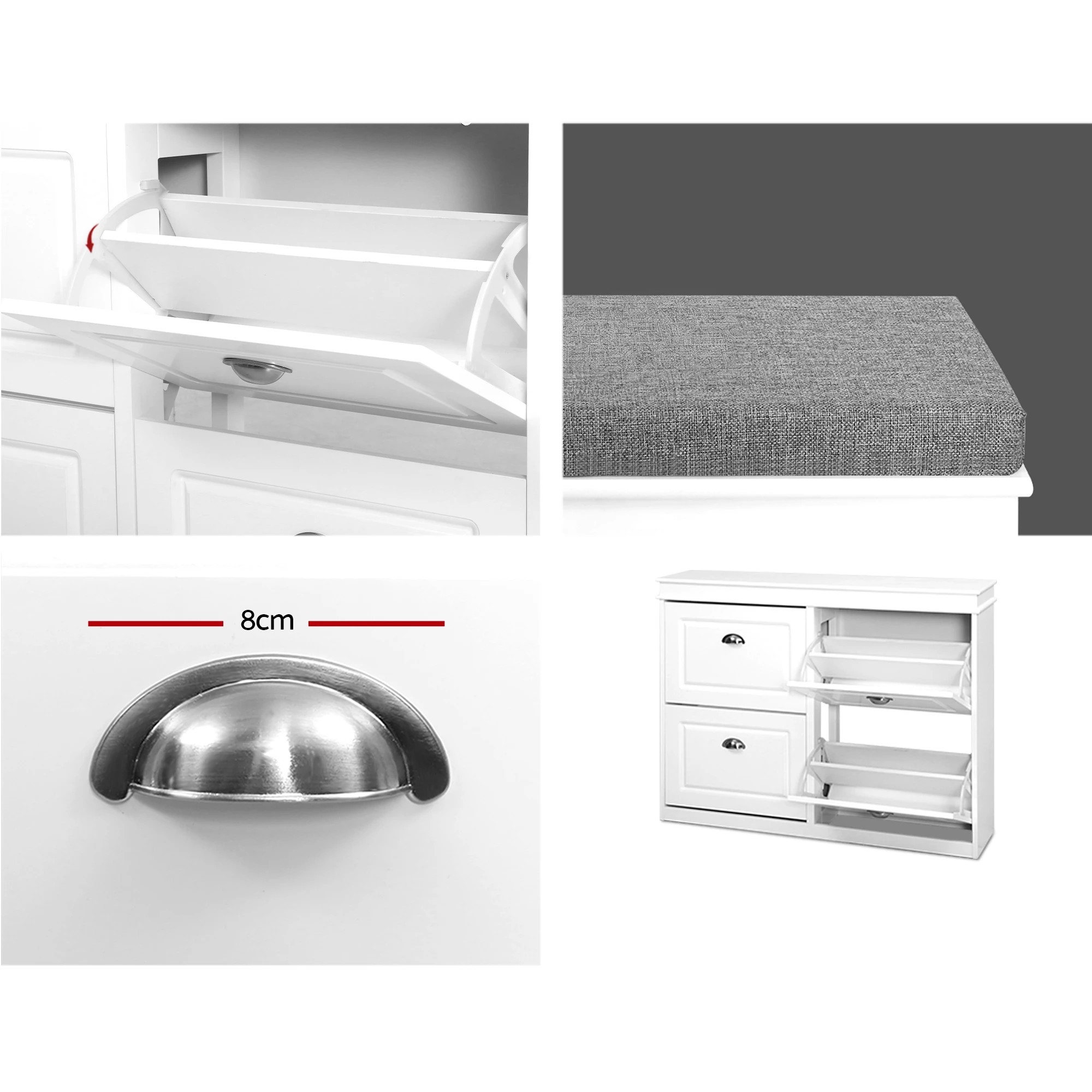 6 Artiss Shoe Cabinet Bench Set Storage Organiser with Flip Drawer Hallway Living Room - White, 6 of 7