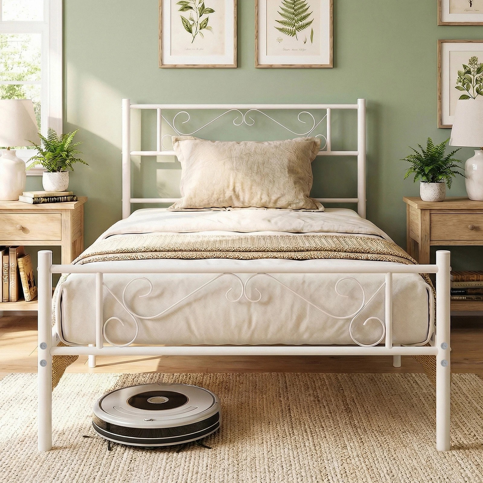 2 Costway Single Bed Frame Modern Platform Bed Metal Slat Mattress Foundation, 2 of 4