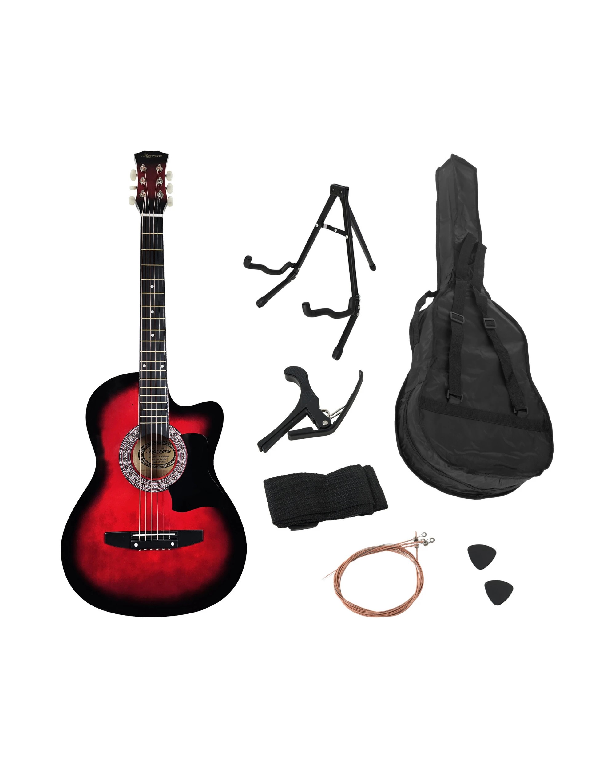 4 Karrera 38in Pro Cutaway Acoustic Guitar with Guitar Bag in Red Burst - Red, 4 of 10