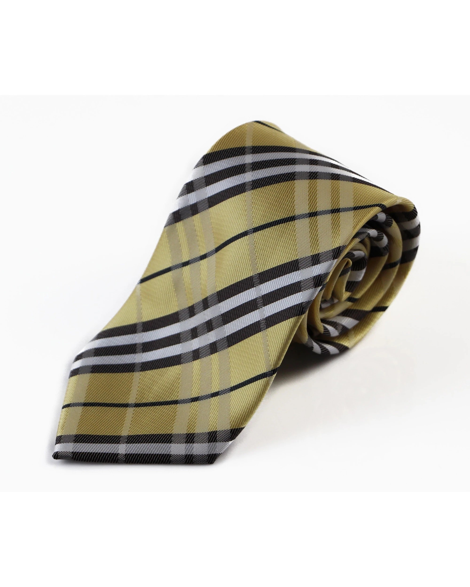 2 Zasel Mens Gold, Brown & Black Plaid Striped Patterned 8cm Neck Tie, 2 of 2