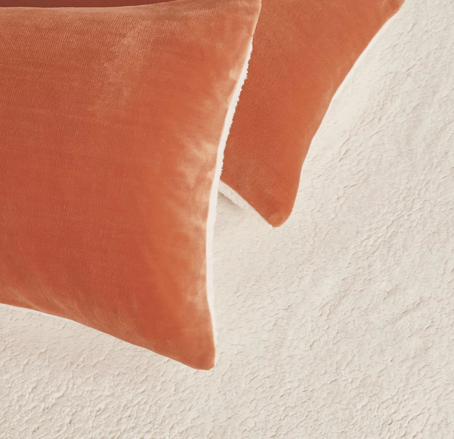 3 Gioia Casa 2-Pack Teddy Sherpa European Pillowcases Reversible Velvet - Terracotta, 3 of 8