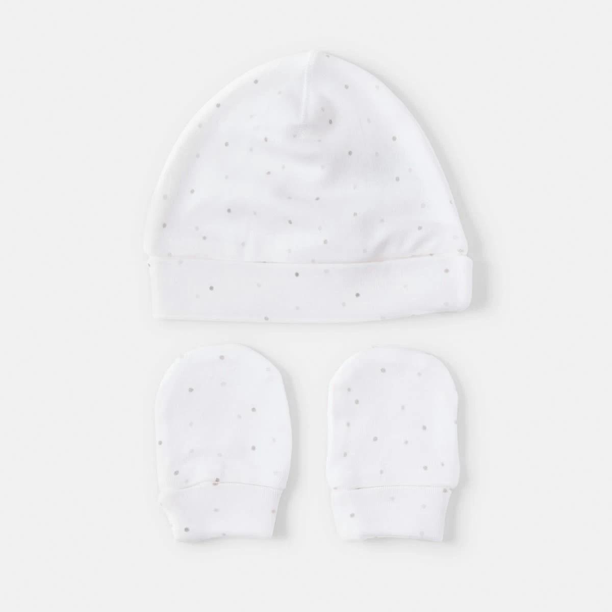 2 2 Pack Newborn Hat and Mittens Set GREY STRIPE AND SPOT, 2 of 8