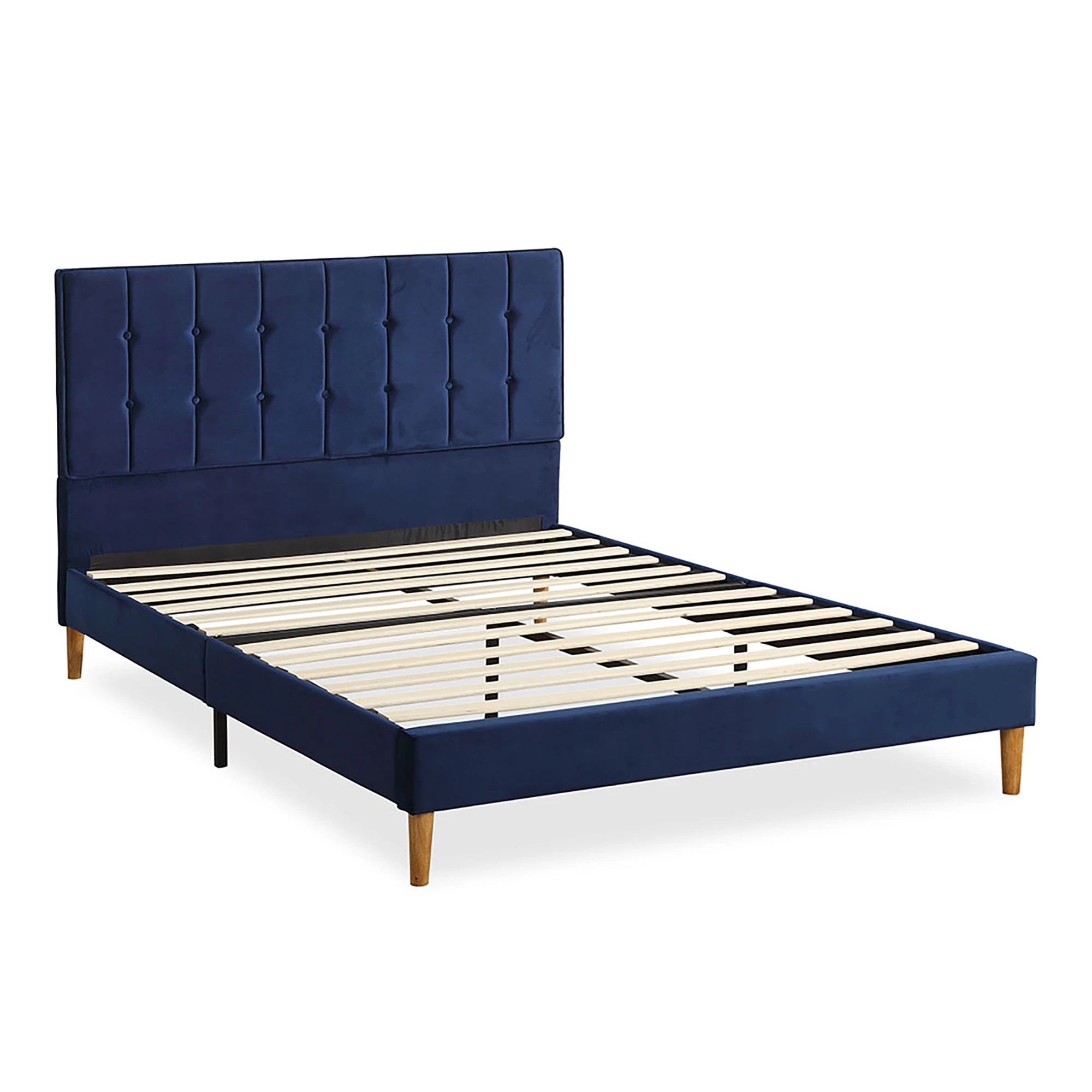 1 Levede Blue Upholstered Bed Frame - Queen, 1 of 4