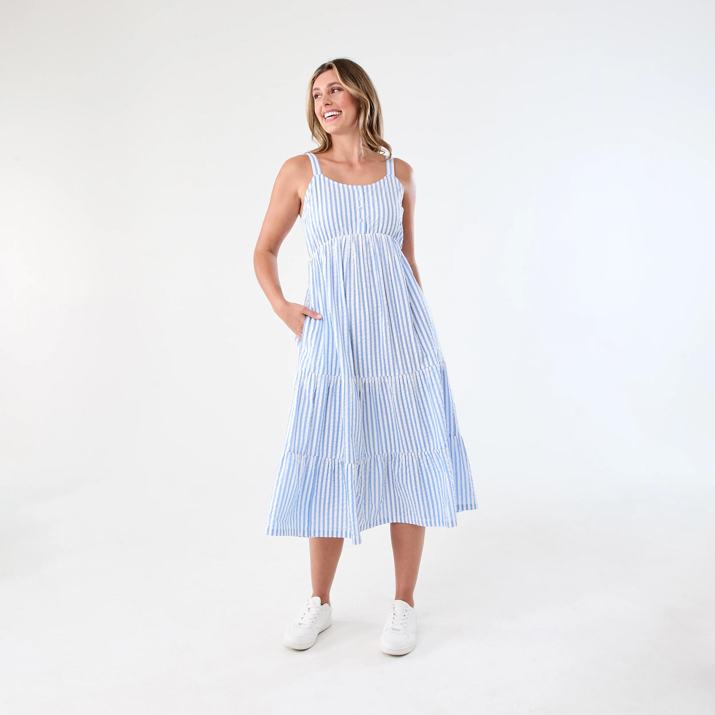 1 Maternity Sleeveless Dress Blu Stripe, 1 of 7