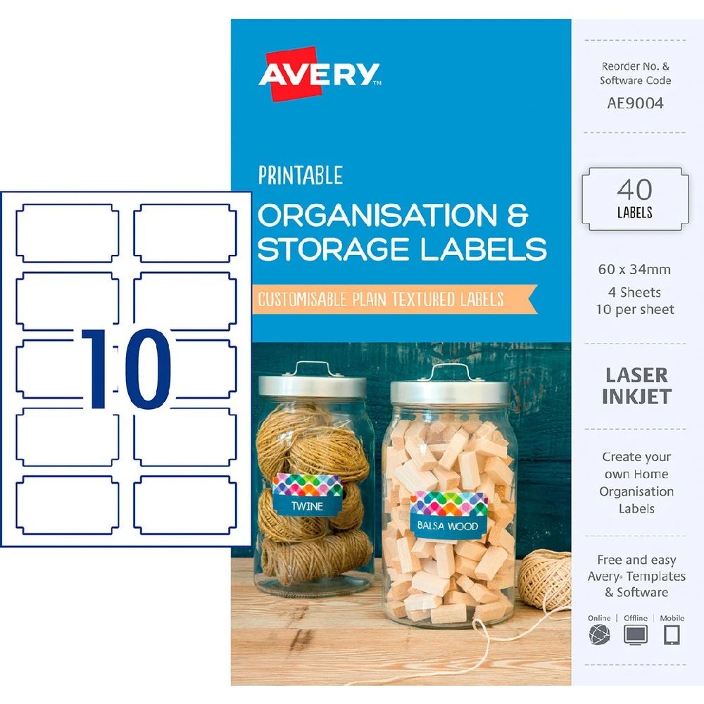 1 Avery Inkjet Laser Organisation Labels 60x34mm White 40 Pack, 1 of 4