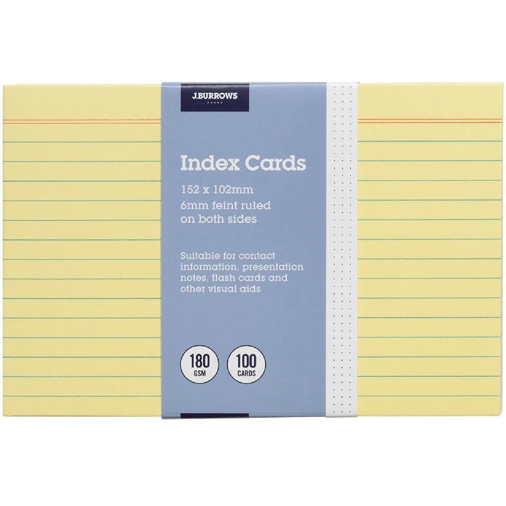 1 J.Burrows Index Cards Ruled 152 x 102mm Yellow 100 Pack, 1 of 3