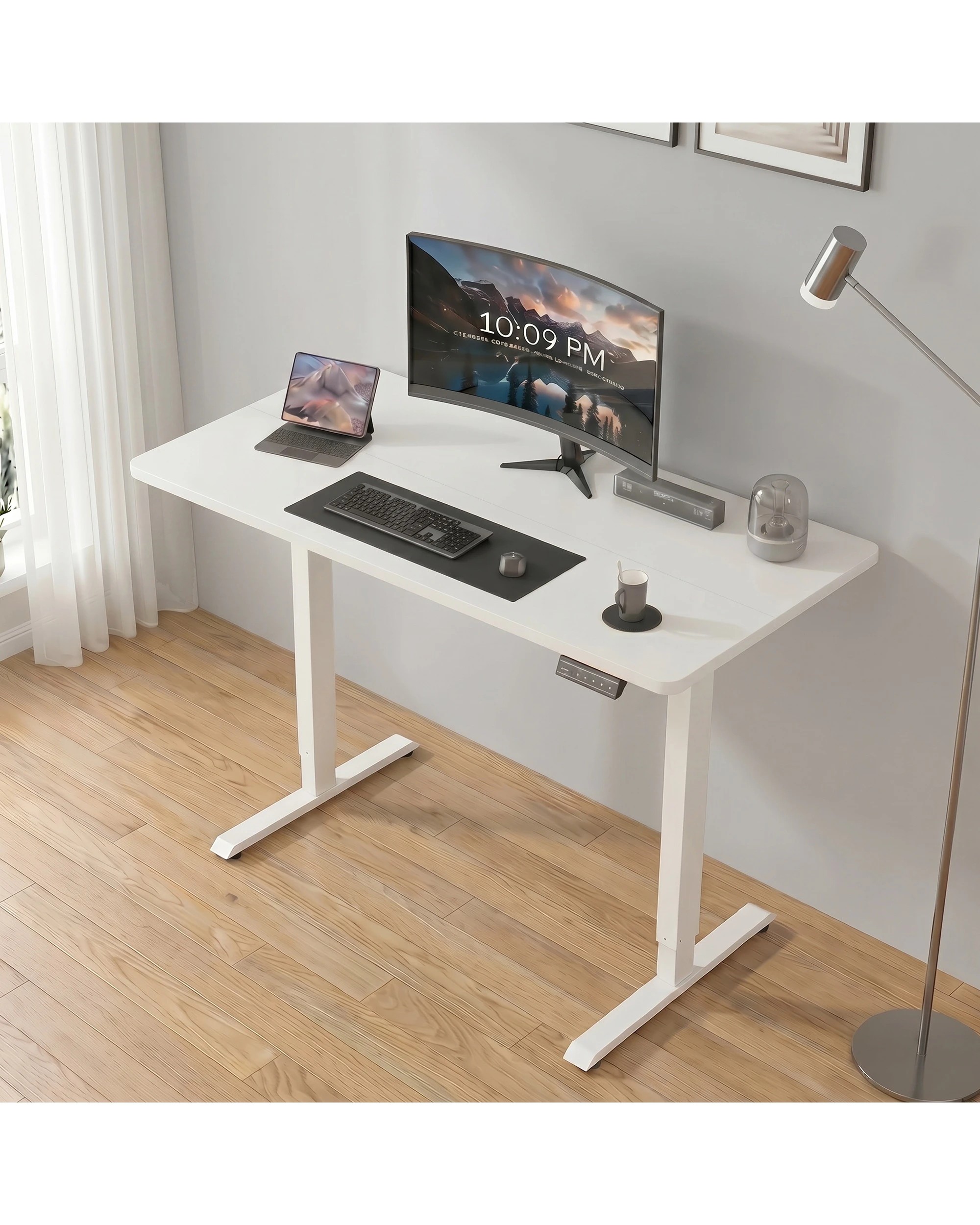 2 Advwin Electric Standing Desk 120×60cm Height Adjustable Sit Stand Table with Smart Memory Panel - White, 2 of 7