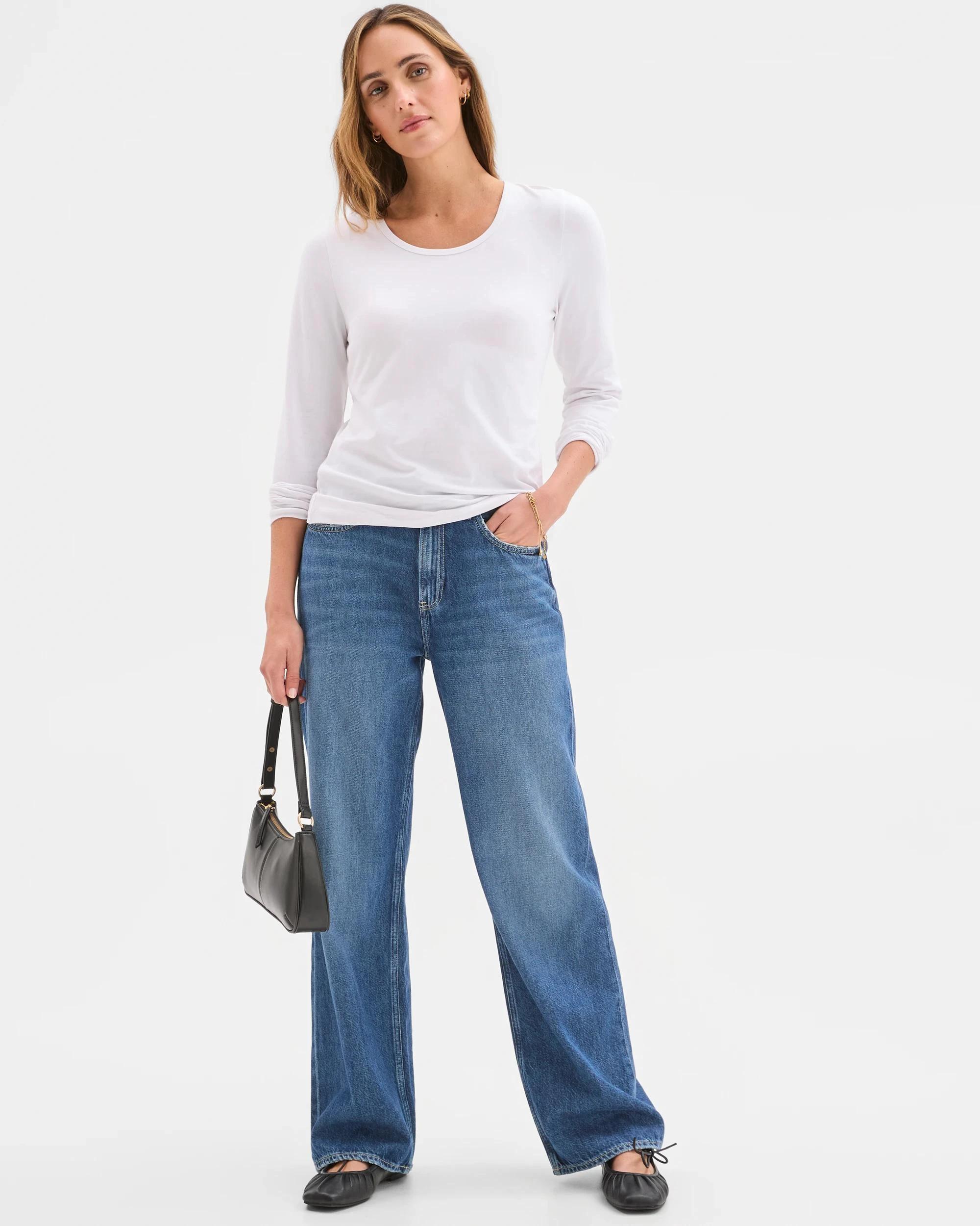 1 Target Woman Australian Cotton Long Sleeve Stretch Crew T-Shirt WHITE, 1 of 5