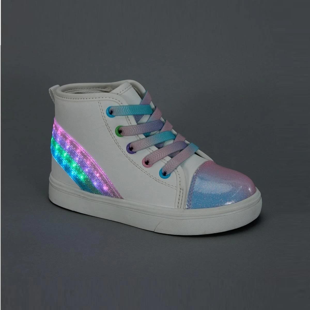 2 Junior Light Up High Top Shoes Rainbow, 2 of 6
