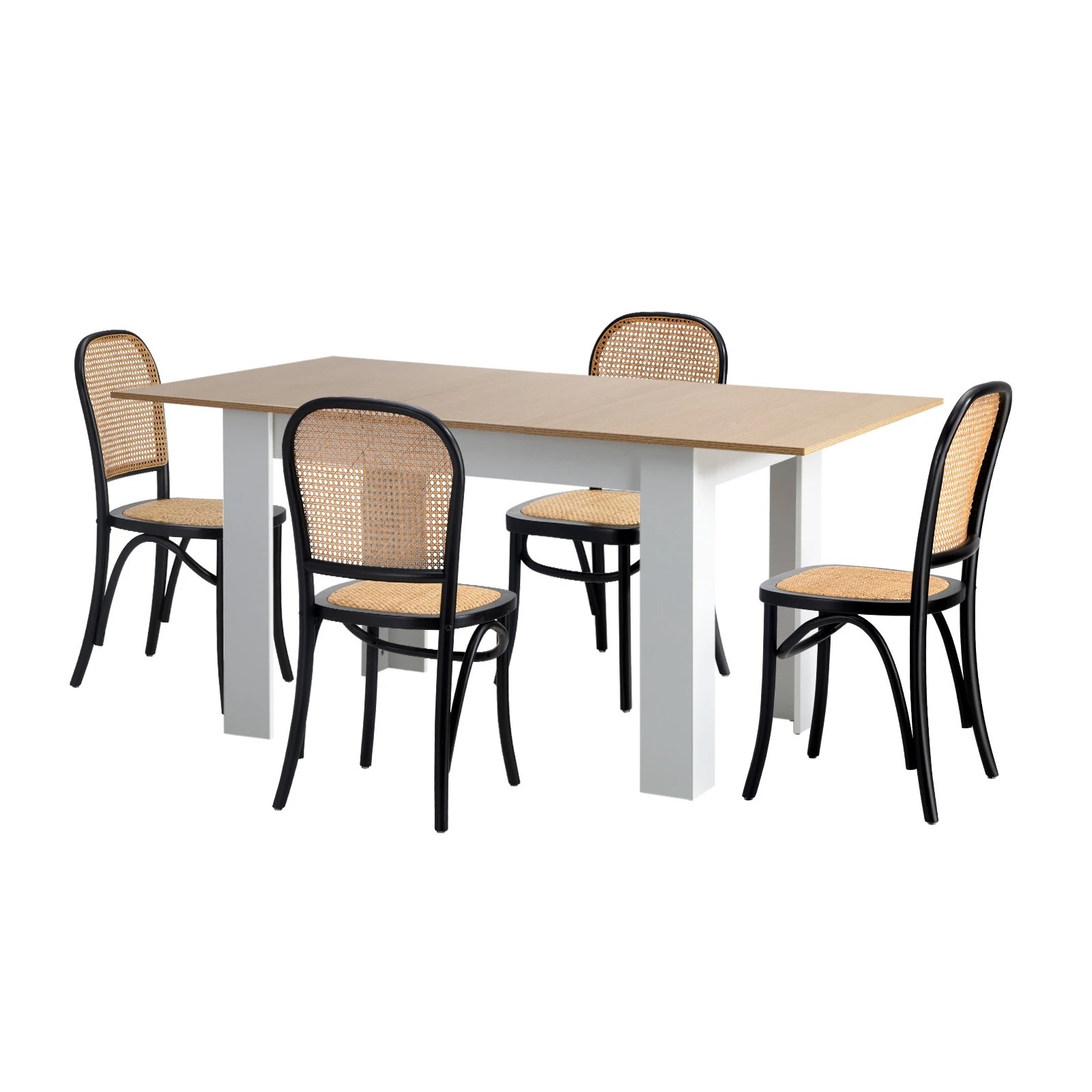 1 Oikiture 160cm Extendable Dining Table with 4PCS Dining Chairs Rattan - Multi, 1 of 9